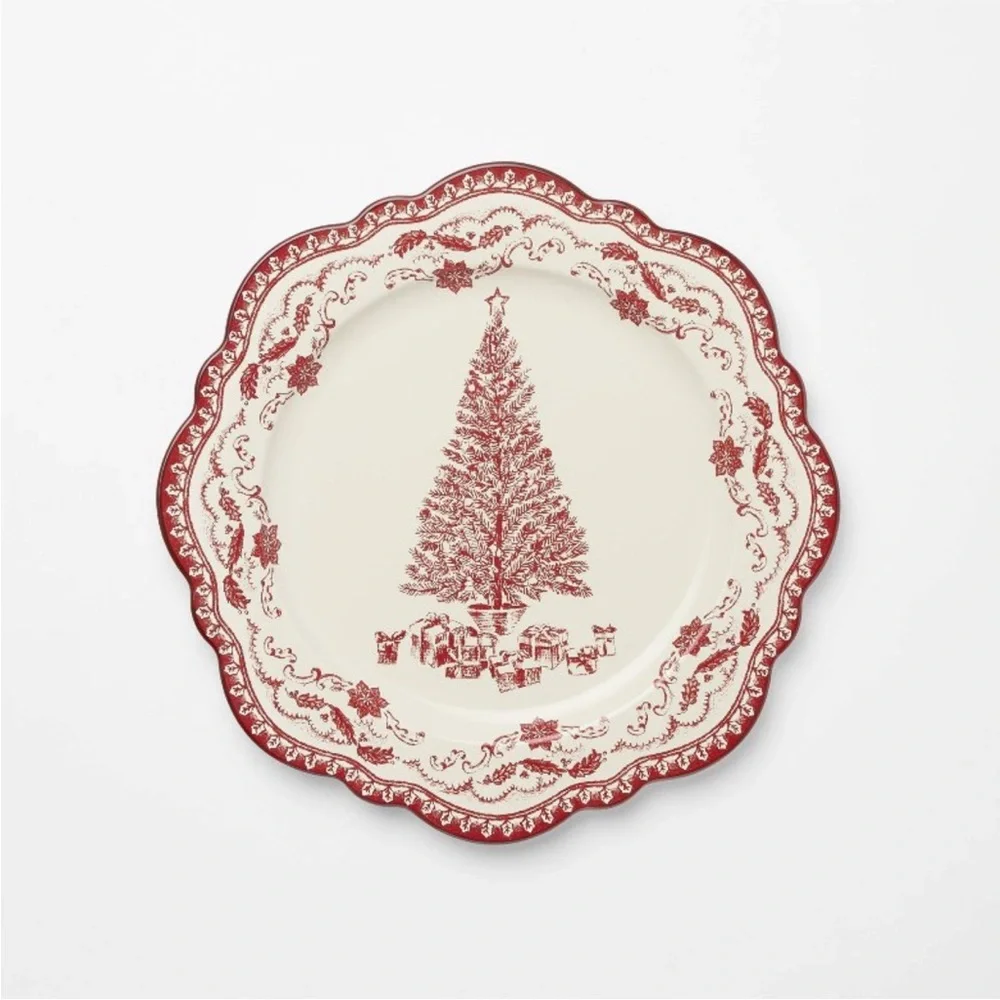 Stoneware Round Christmas Serving Platter Red Pattern - Threshold Studio McGee